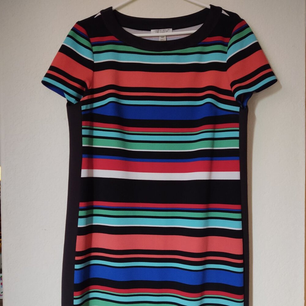 LONDON STYLE COLLECTIONS BLACK BACK FRONT STRIPED PETITE SIZE 14 KNIT STYLE DRES